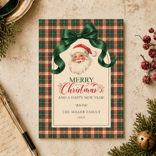 Kerstkaart met vintage Kabouter en preppy plaid Kaart
