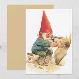 Kerstkaart met vintage kabouterhoutsnijwerk