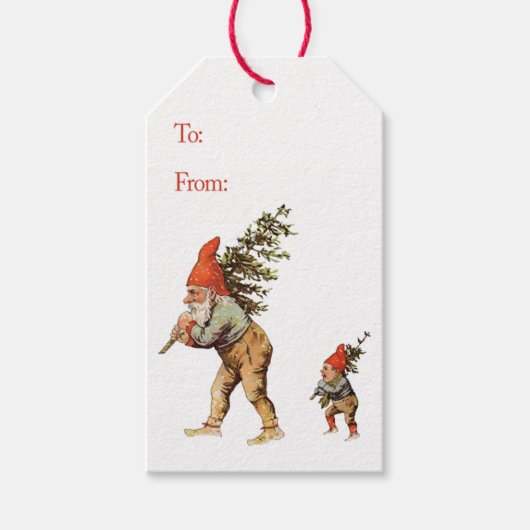 Kerstkaart met vintage kabouters cadeaulabel (Voorkant)