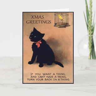 Kerstkaart met vintage kat feestdagen kaart