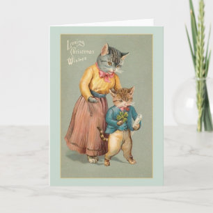 Kerstkaart met vintage kat feestdagen kaart