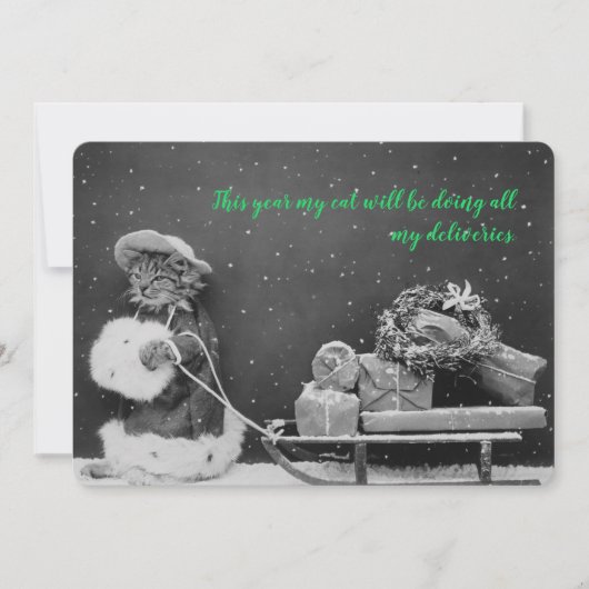 Kerstkaart met vintage kat inkoper (Voorkant)