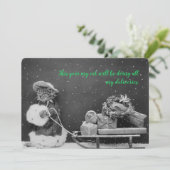 Kerstkaart met vintage kat inkoper (Staand voorkant)