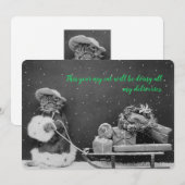 Kerstkaart met vintage kat inkoper (Voorkant / Achterkant)