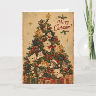 Kerstkaart met vintage kat | Purr-fect wonderlijk Kaart