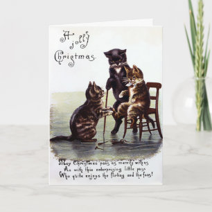 Kerstkaart met vintage katten feestdagen kaart