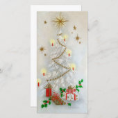 Kerstkaart met vintage kerstbomen en cadeaus (Voorkant / Achterkant)