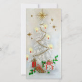 Kerstkaart met vintage kerstbomen en cadeaus (Voorkant)