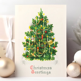 Kerstkaart met vintage kerstboom feestdagenkaart