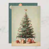 Kerstkaart met Vintage Kerstboom Motief (Voorkant / Achterkant)