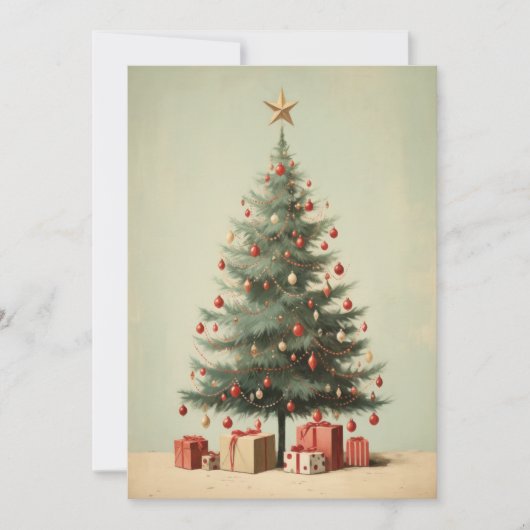 Kerstkaart met Vintage Kerstboom Plat Design (Voorkant)