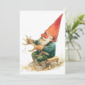 Kerstkaart met vintage kerstgnome (Staand voorkant)