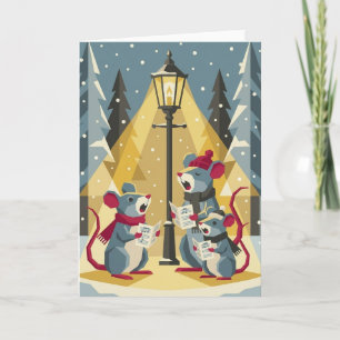 Kerstkaart met vintage kerstliedjes zingende muize feestdagen kaart