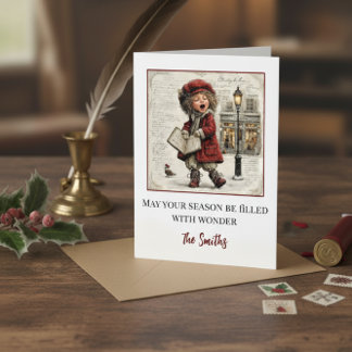 Kerstkaart met vintage kerstliedjeszanger feestdagen kaart