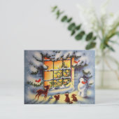 Kerstkaart met vintage kerstman dieren feestdagenkaart (Staand voorkant)