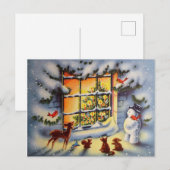 Kerstkaart met vintage kerstman dieren feestdagenkaart (Voorkant / Achterkant)