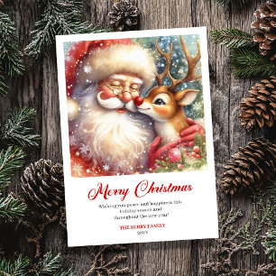 Kerstkaart met Vintage Kerstman en Rendier Rudolph