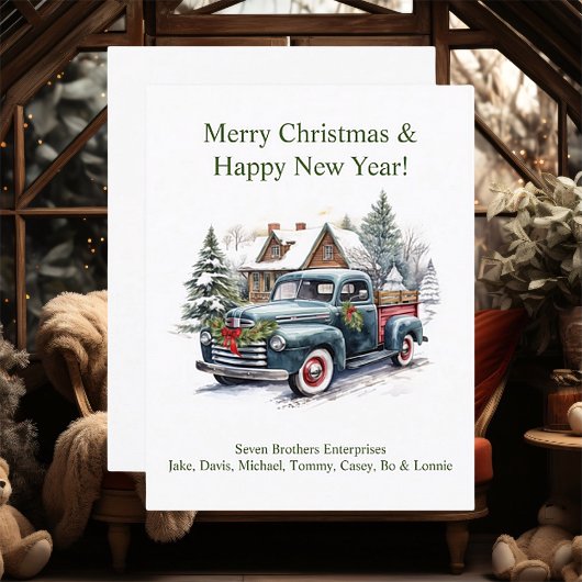 Kerstkaart met Vintage Kersttruck Plat Design