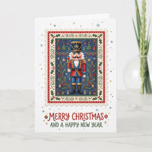 Kerstkaart met vintage-notenkrakerpostzegel feestdagen kaart