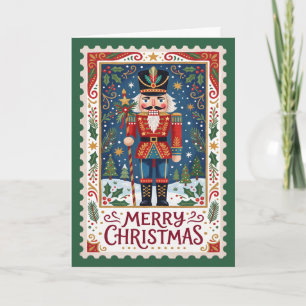 Kerstkaart met vintage-notenkrakerpostzegel feestdagen kaart