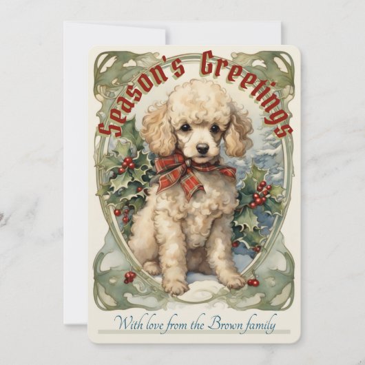 Kerstkaart met vintage poedel pup (Voorkant)
