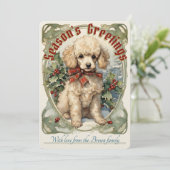 Kerstkaart met vintage poedel pup (Staand voorkant)