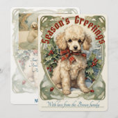 Kerstkaart met vintage poedel pup (Voorkant / Achterkant)