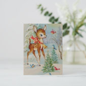Kerstkaart met vintage rendieren feestdagenkaart (Staand voorkant)