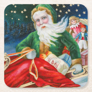 Kerstkaart met vintage retro Sinterklaas Kartonnen Onderzetters