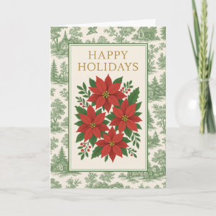 Kerstkaart met Vintage Rode Poinsettia en Groene T Kaart