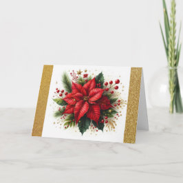 Kerstkaart met vintage rode poinsettia feestdagen kaart