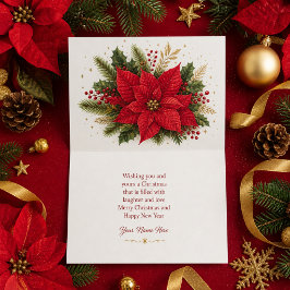 Kerstkaart met vintage rode poinsettia feestdagen kaart