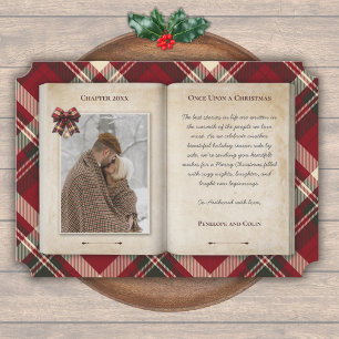 Kerstkaart met vintage rode storybook ruitjespatro