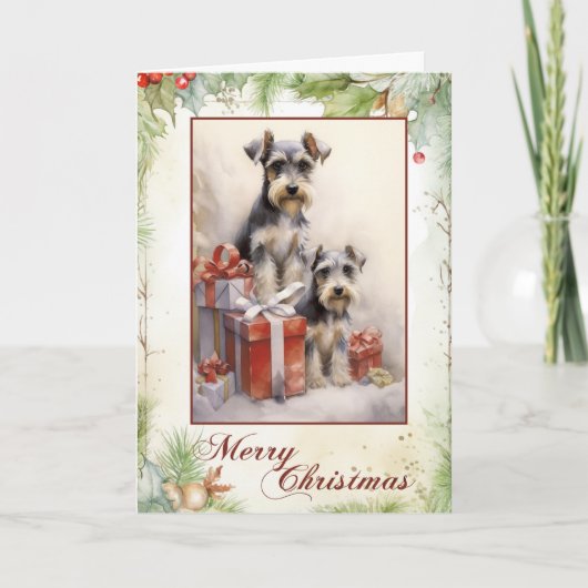 Kerstkaart met Vintage Schnauzer Feestdagen Kaart (Voorkant)