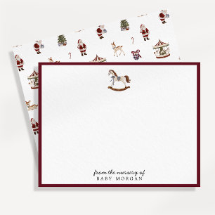 Kerstkaart met vintage schommelpaard voor de kinde notitiekaartje