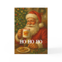 Kerstkaart met vintage Sinterklaas die cacaodrinkt