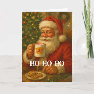 Kerstkaart met vintage Sinterklaas die cacaodrinkt Kaart