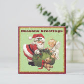 Kerstkaart met vintage Sinterklaas en engeltje (Staand voorkant)