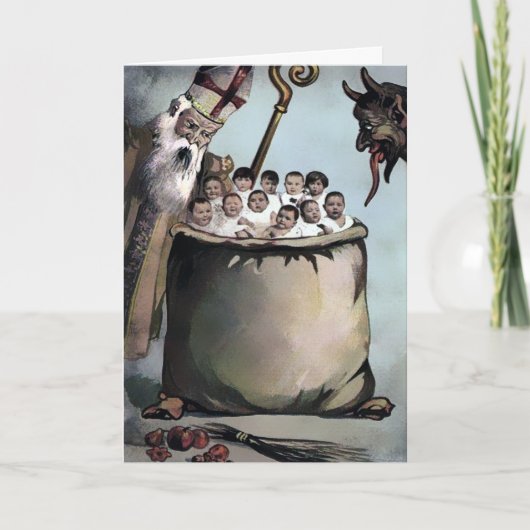Kerstkaart met vintage Sinterklaas en Krampus Feestdagen Kaart (Voorkant)