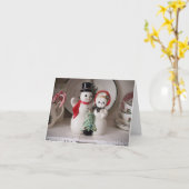Kerstkaart met vintage sneeuwman blanco notitiekaa kaart (Gele Bloem)