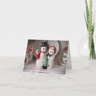 Kerstkaart met vintage sneeuwman blanco notitiekaa kaart