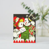 Kerstkaart met vintage sneeuwman liefde (Staand voorkant)
