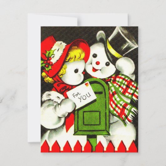 Kerstkaart met vintage sneeuwman liefde (Voorkant)