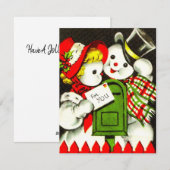 Kerstkaart met vintage sneeuwmannenliefde (Voorkant / Achterkant)
