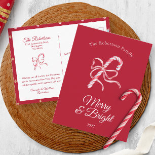 Kerstkaart met vintage snoepriet “Merry & Bright” Uitnodiging Briefkaart