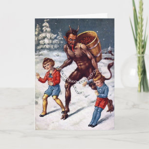 Kerstkaart met vintage Victoriaanse Krampus Feestdagen Kaart
