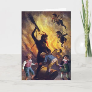 Kerstkaart met vintage Victoriaanse Krampus Feestdagen Kaart