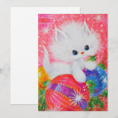 Kerstkaart met vintage witte katje (Voorkant / Achterkant)