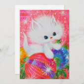 Kerstkaart met vintage witte kitten (Voorkant / Achterkant)