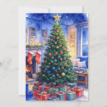 Kerstkaart met vlak ontwerp